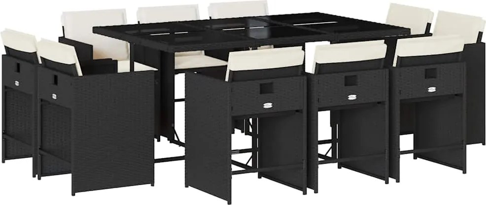 vidaXL Set mobilier de exterior cu perne, 11 piese, negru, poliratan