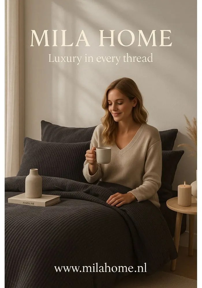 Lenjerie de pat gri antracit din bumbac ranforcé pentru pat de o persoană 140x200 cm Waffle Striped – Mila Home Luxury