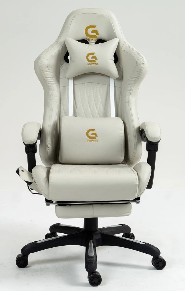 RESIGILAT- Scaun gaming, Masaj in 7 puncte, Boxe Bluetooth, funcție șezlong, 90-155 grade, suport picioare, PU, Alb Crem