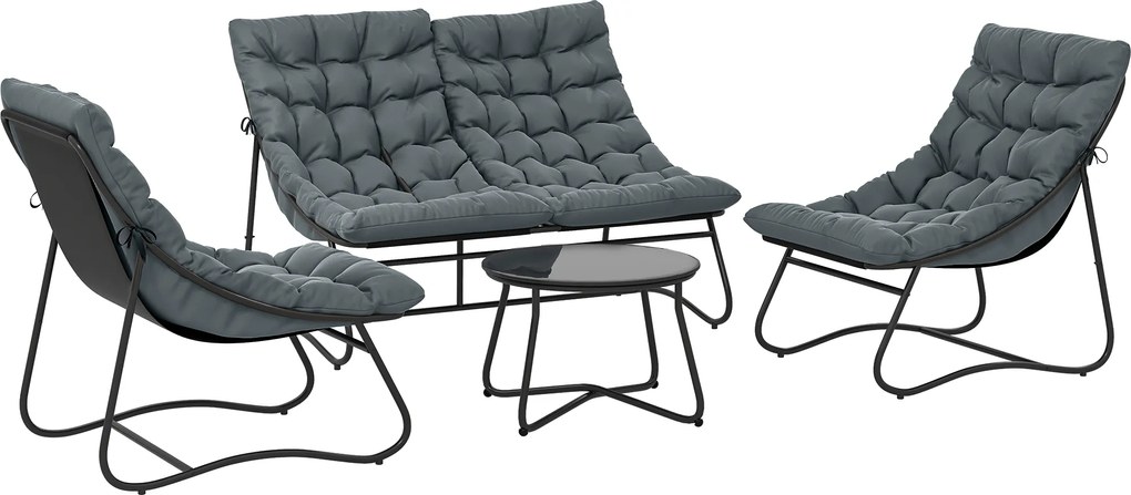 Outsunny Set mobilier grădină 4 piese cu perne groase 8 cm - Mobilier exterior din oțel și textilenă respirantă, gri | Aosom Romania