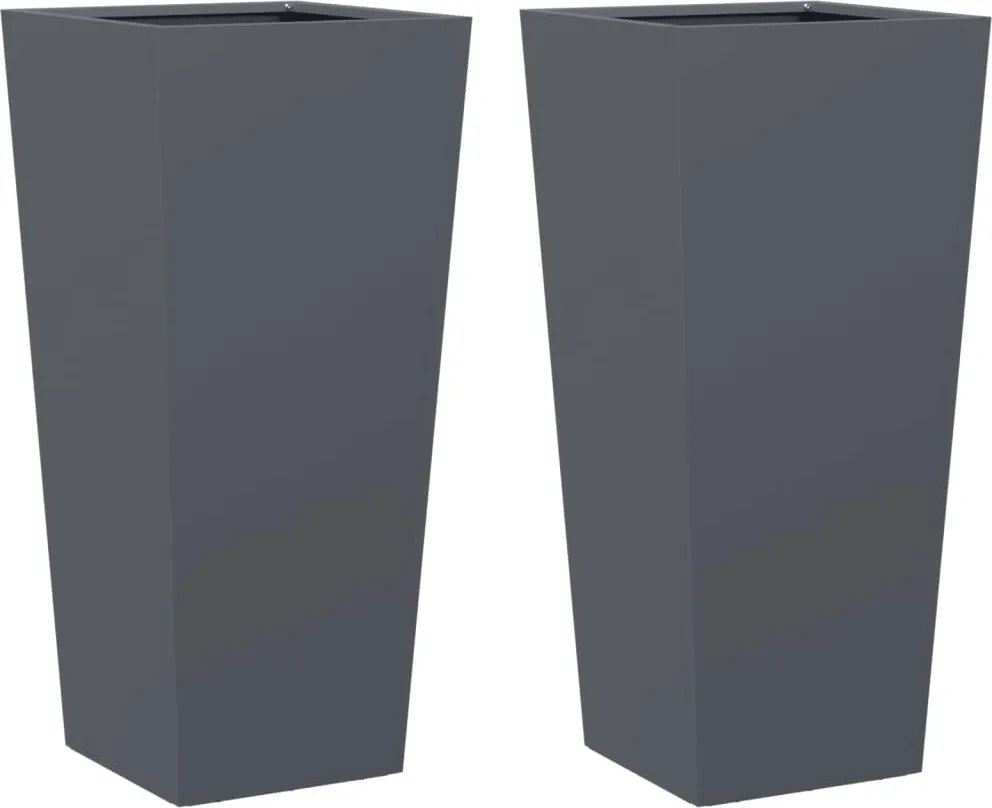 vidaXL Jardiniere de grădină, 2 buc., antracit, 35x35x75 cm, oțel
