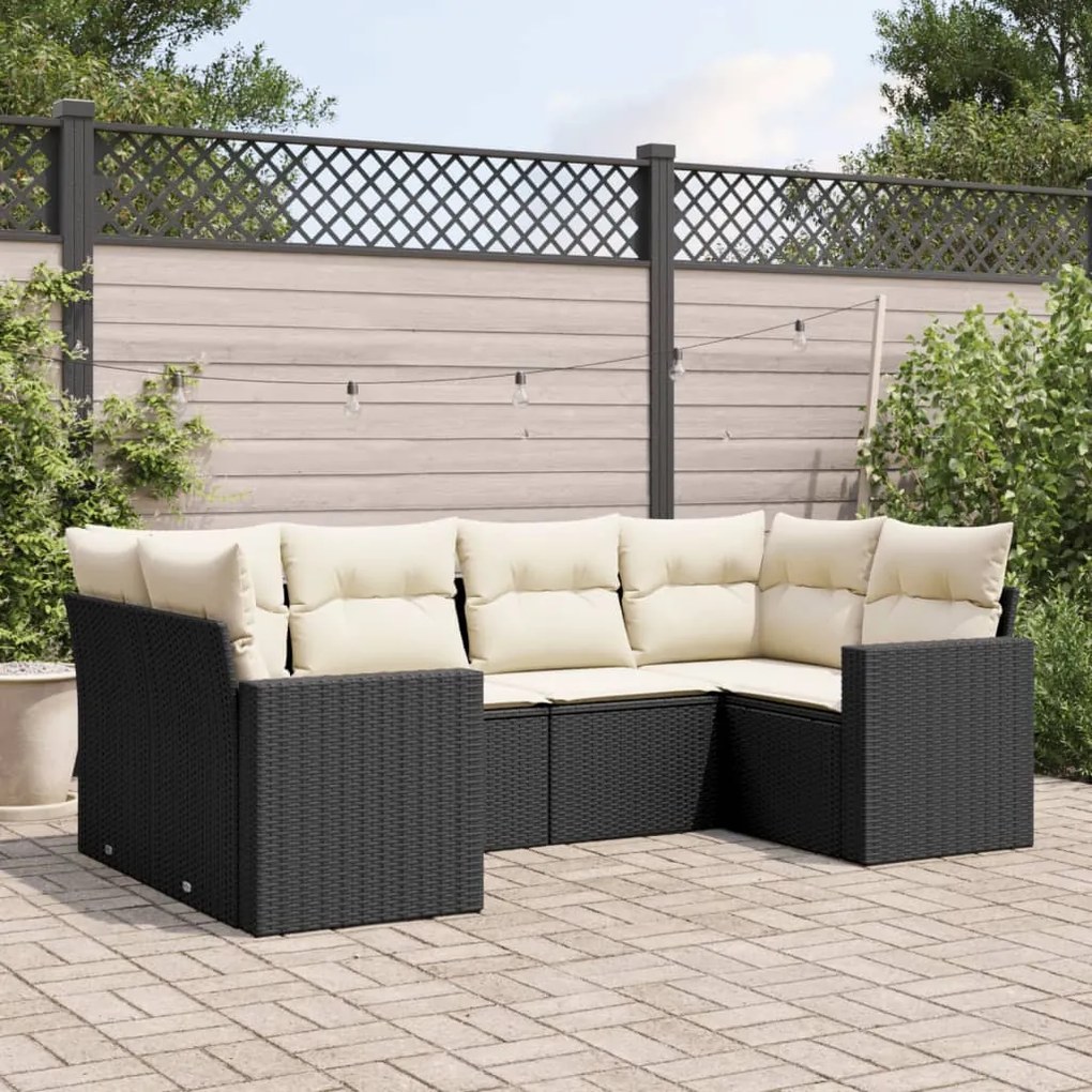 vidaXL Set mobilier de grădină cu perne, 6 piese, negru, poliratan