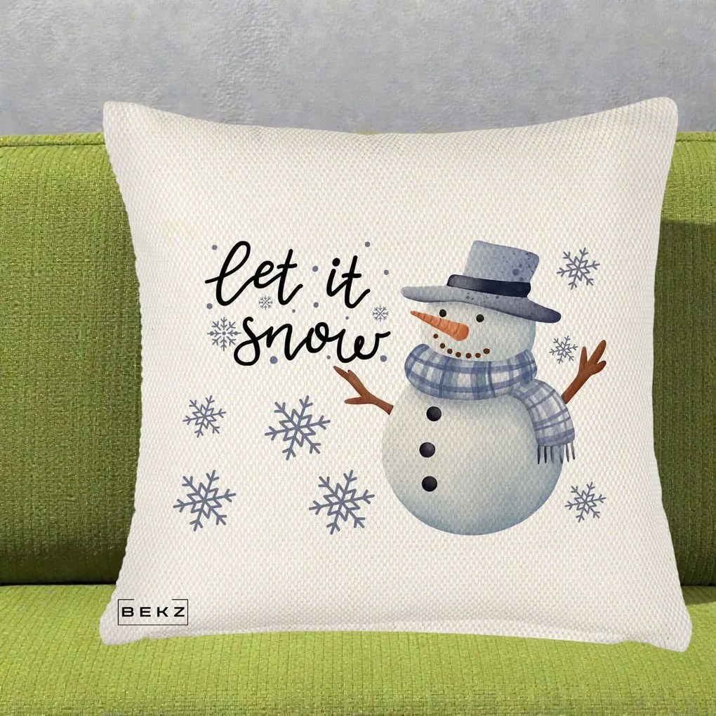 Perna Decorativa Let It Snow Om de Zapada, 40x40 cm, Crem Reliefat, Husa Detasabila, Perna Inclusa, BEKZ®
