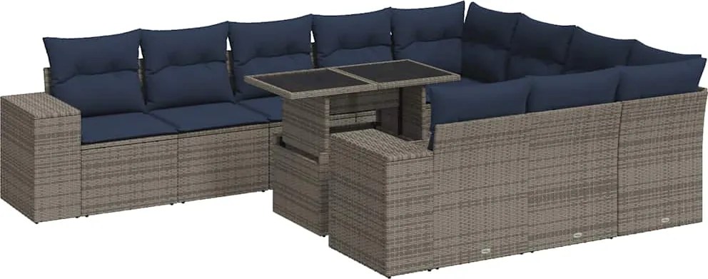 vidaXL Set canapele grădină perne 11 piese, gri, poliratan/lemn acacia