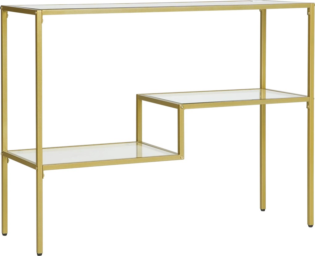 HOMCOM Consolă Aurie cu Masă de Cafea din Sticlă Temperată 100 cm, Rafturi de Depozitare, Design Elegant pentru Hol | Aosom Romania
