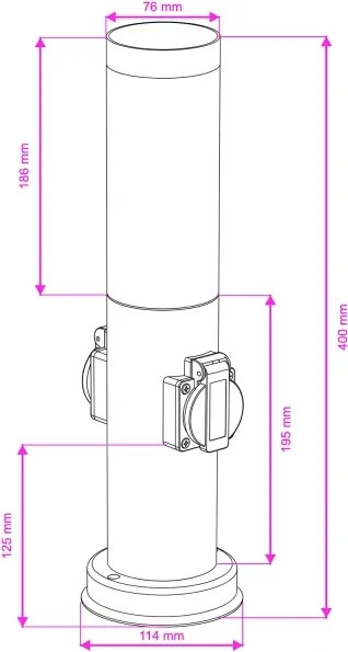 Brilagi - Lampă de exterior NOVA cu 2 prize SCHUKO, 1x E27, 15W, 230V, 40 cm, IP44, negru