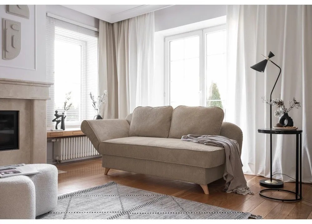 Șezlong taupe cu tapițerie din catifea reiată (cu colț pe partea stângă) Chic Charlotte – Miuform