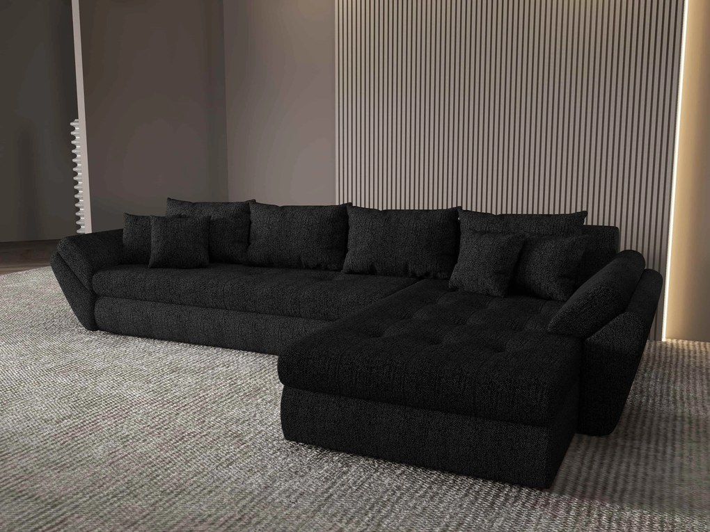 Colțar extensibil dumonde cu ladă de depozitare si sezut confortabil din spuma high-density, Loana XL Enjoy Negru II 335x185 cm