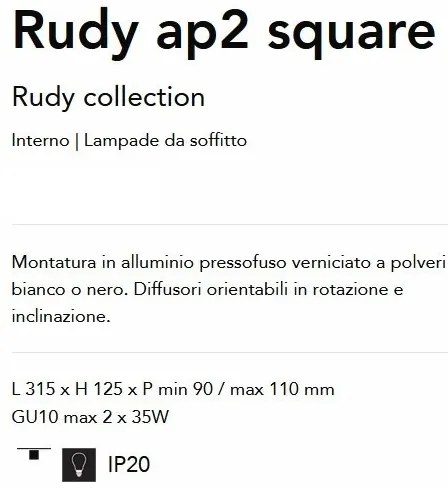 Aplica cu 2 Spoturi directionabile Rudy ap2 square, negru