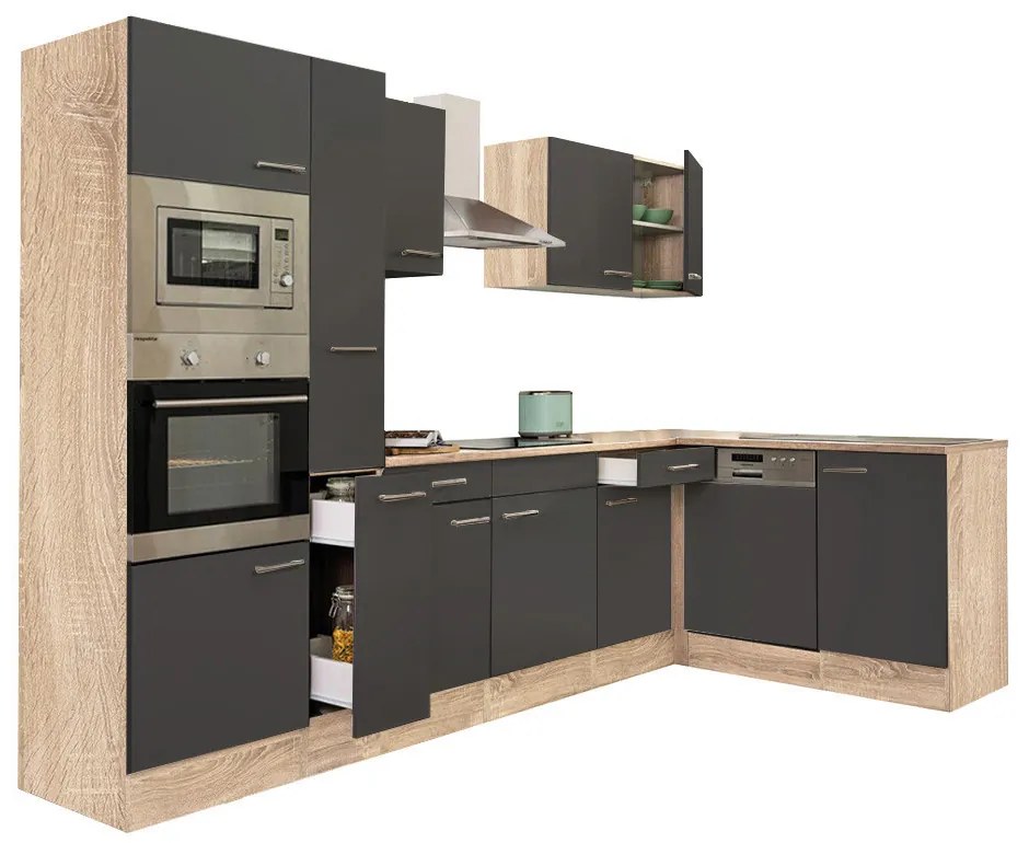 Mobilă de bucătărie de colț Yorki 310, corp din stejar sonoma, cu față antracit satinat