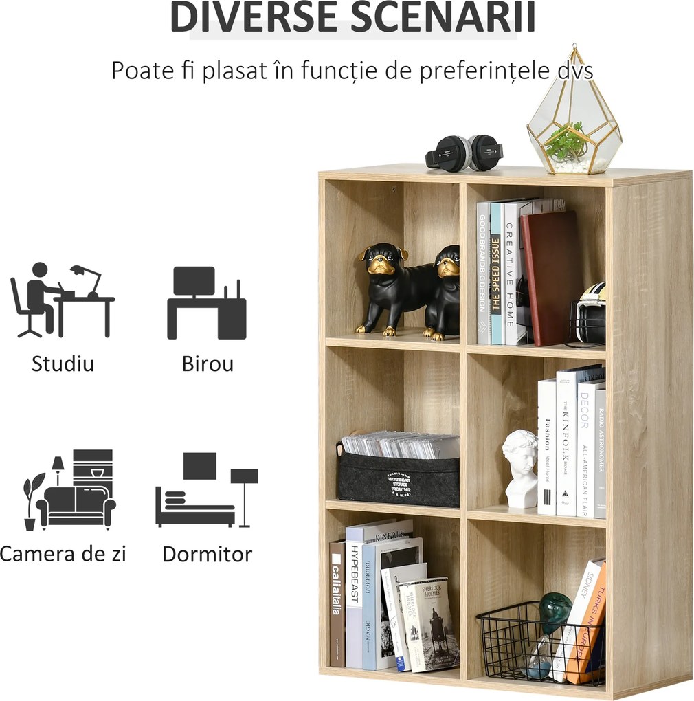 HOMCOM Bibliotecă Modernă cu 6 Cuburi, 65.5x30x97.5 cm, Culoare Stejar | Aosom Romania
