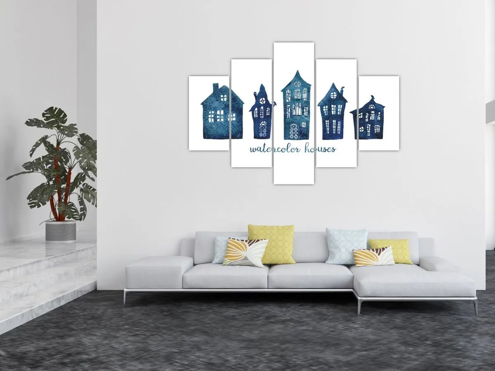 Tablou - Case de acuarelă albastru (150x105 cm)