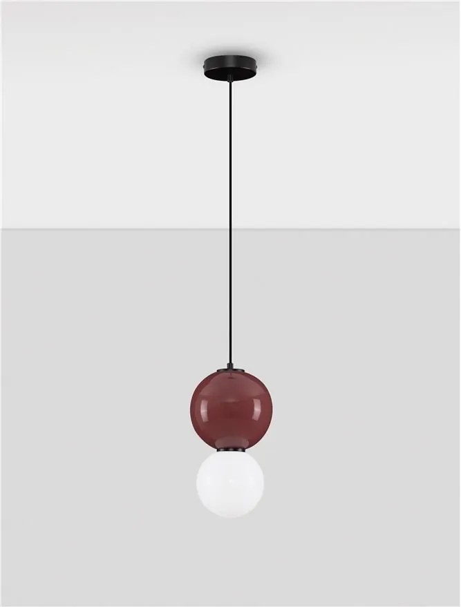 Pendul LED decorativ portelan bordeaux, sticla alb, NOESIS