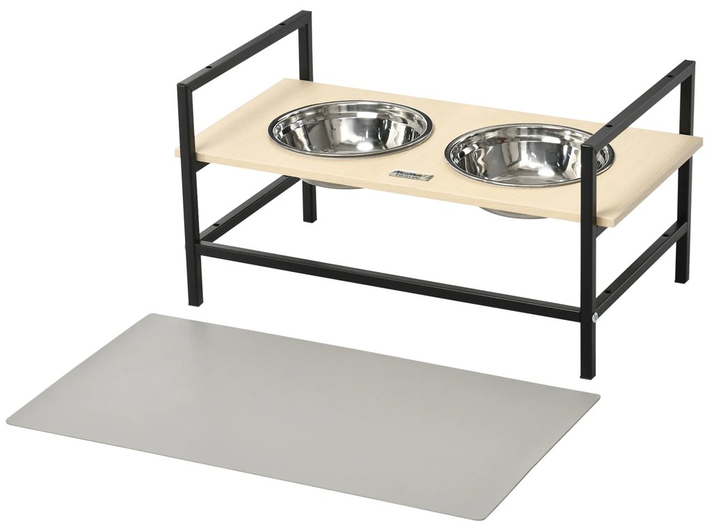 PawHut Suport de boluri câini înălțat dublu cu 2 boluri demontabile din oțel, înălțime reglabilă 11/21,5/32 cm și 1 covoraș | Aosom Romania