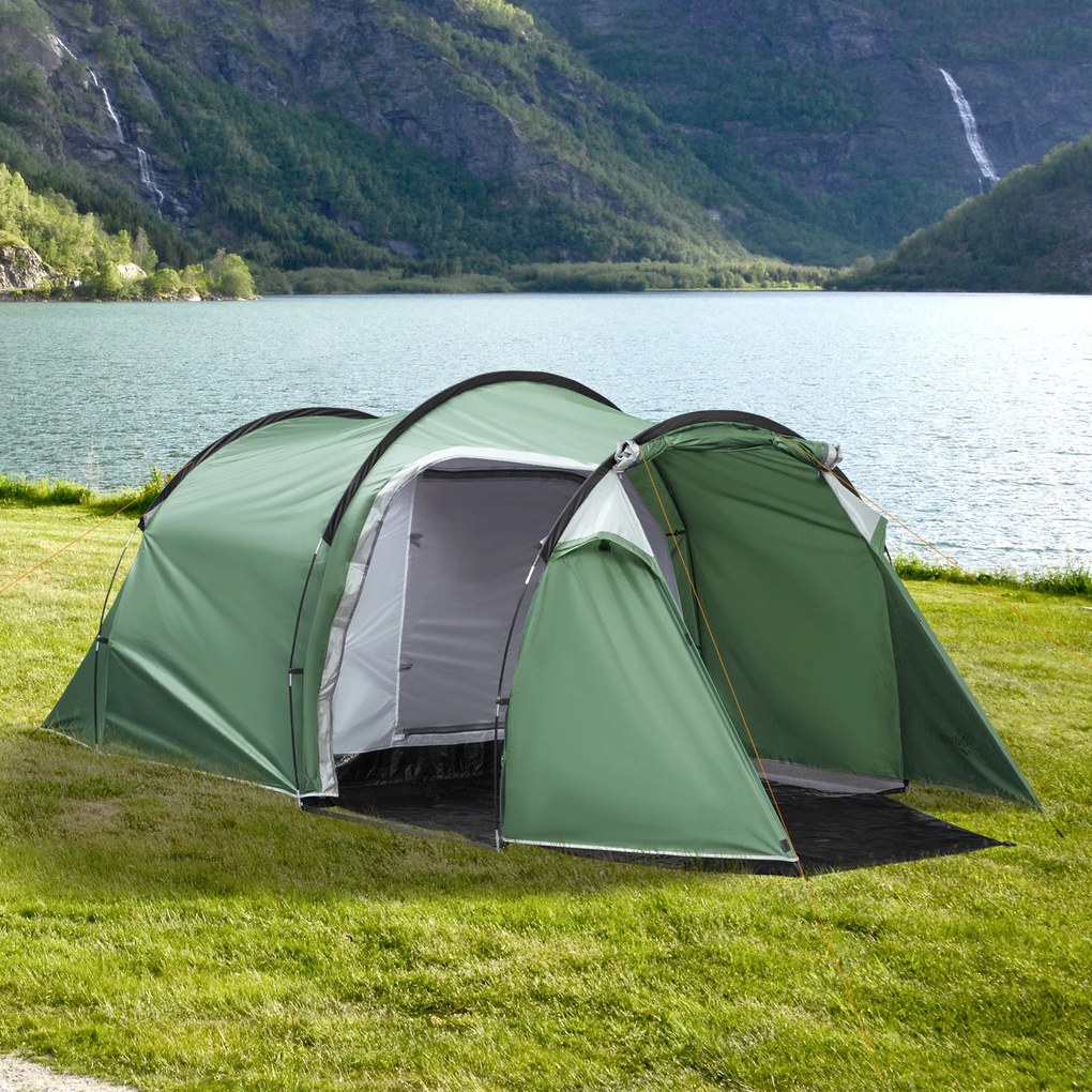 Outsunny Cort de Camping Familial 2-3 Persoane Pliabil Impermeabil Anti-UV 20+ cu Vestibul 426x206x154 cm Verde | Aosom Romania
