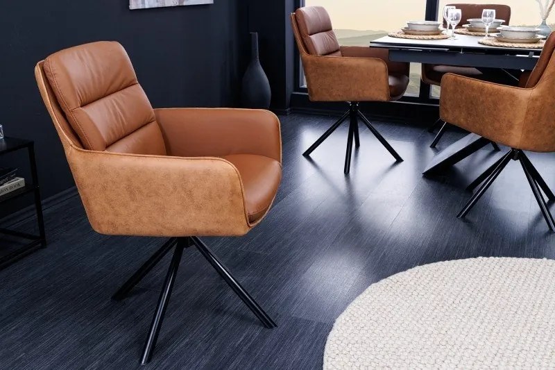 Set 2 scaune pivotante pivotant Big George, microfibra/ piele coniac