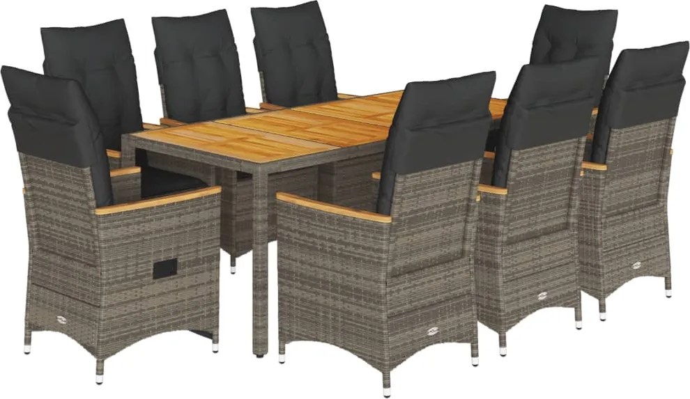 vidaXL Set mobilier grădină cu perne, 9 piese, gri, poliratan