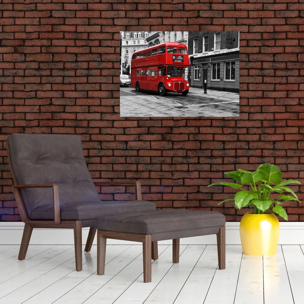 Tablou pe sticlă - Londra cu autobuz (70x50 cm)