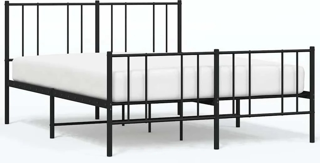 vidaXL Cadru pat metalic cu tăblie de cap/picioare, negru, 135x190 cm