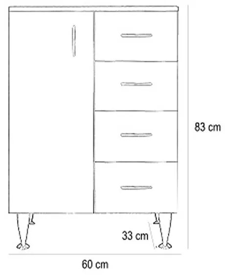 Dulap jos Bianca Plus 60 cu 1 ușă, 4 sertare, culoare stejar sonoma, stânga