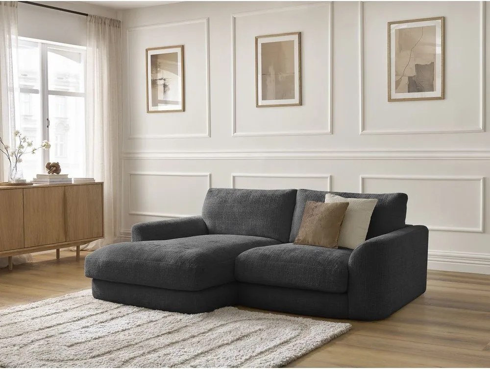 Colțar negru cu tapițerie din chenille (cu colț pe partea stângă/cu șezlong) Leonore – Bobochic Paris