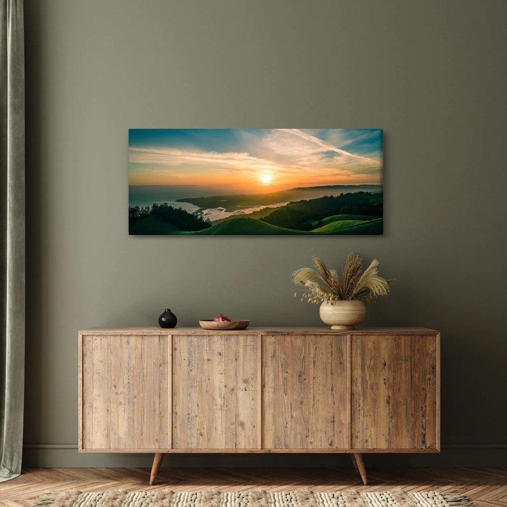 Tablou cu soarele răsărind deasupra mării (120x50 cm)