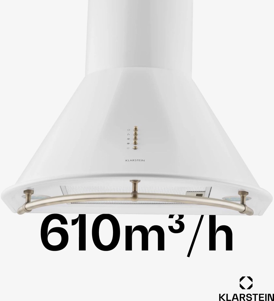 Klarstein Lumio Neo retro aragaz hota 60cm 610m³ / h Clasa A din oțel inoxidabil alb