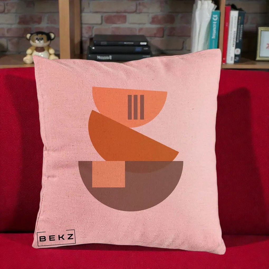 Perna Decorativa Geometric Bauhaus Boluri Portocaliu, 40x40 cm, Roz, Husa Detasabila, Perna Inclusa, BEKZ®