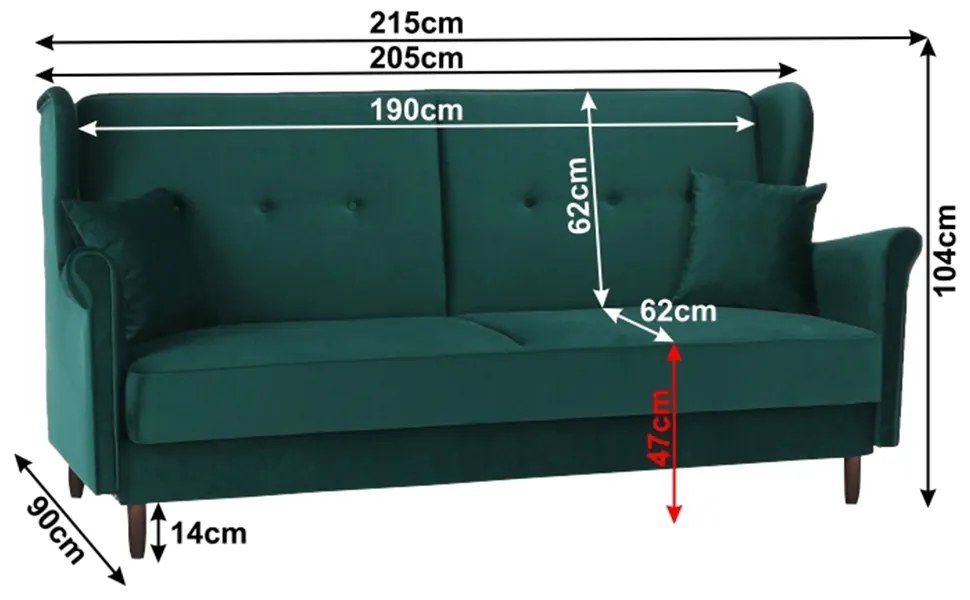 Canapea extensibilă, material textil verde, COLUMBUS