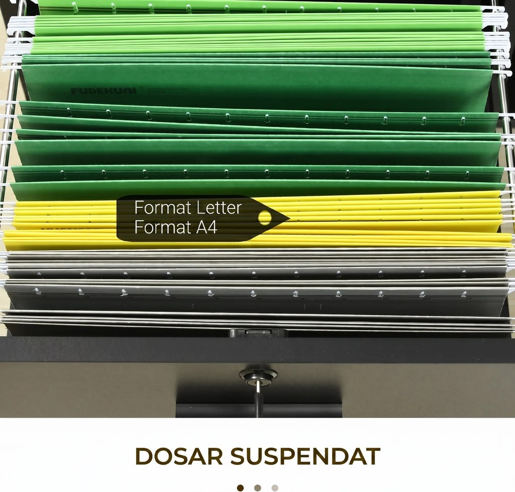 Vinsetto Dulap Mobil de Birou cu 2 Sertare pentru Dosare Rafturi Deschise PAL Manere Oțel Roti Blocare 80x40x66cm Negru | Aosom Romania