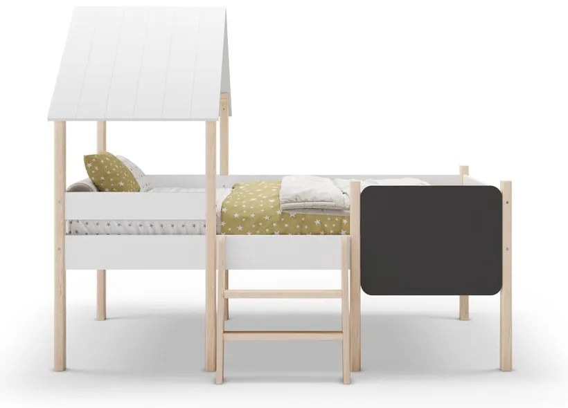 Pat pentru copii alb de tip casă/înalt din lemn de pin 90x190 cm Mint – Marckeric