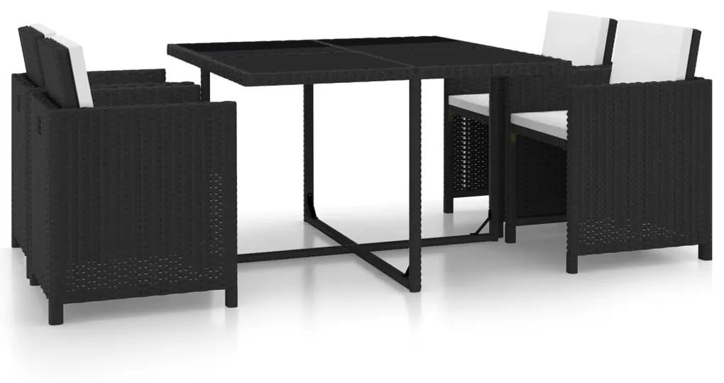 43898 vidaXL Set mobilier de exterior cu perne, 5 piese, negru, poliratan