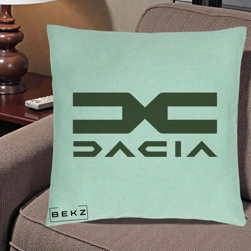 Perna Personalizata cu emblema Dacia, 40x40 cm, Verde Menta, Husa Detasabila, Perna Inclusa, BEKZ®