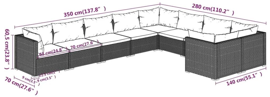 Set mobilier de gradina cu perne, 9 piese, negru, poliratan negru si crem, 4x colt + 5x mijloc, 1