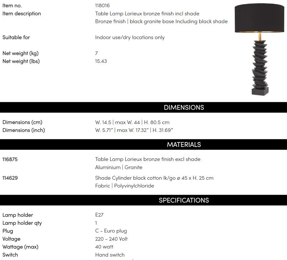 Veioza, Lampa de masa design LUX Lorieux