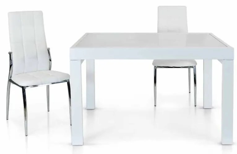 Scaun Emera, structura metalica argintie, piele ecologica - ALB