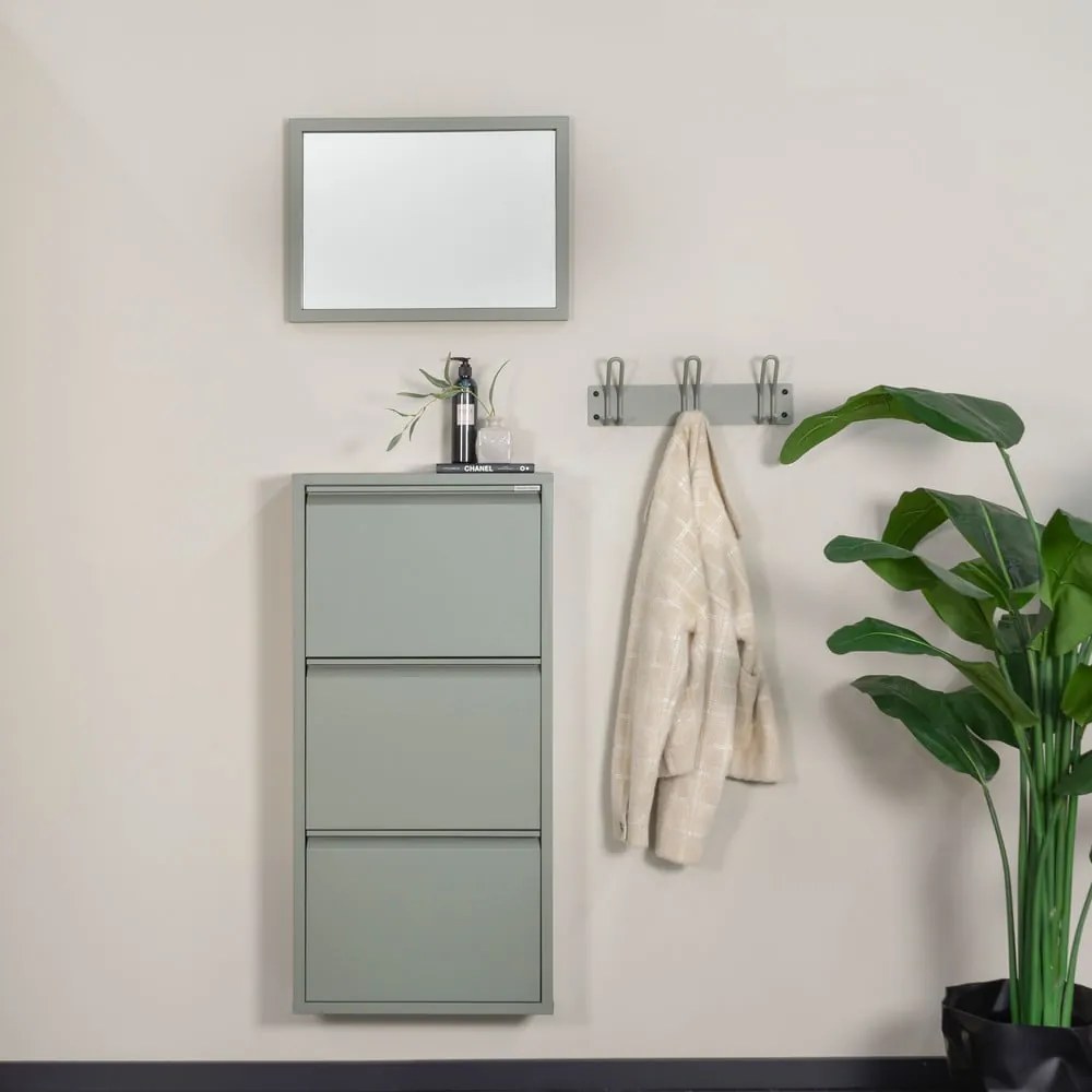 Pantofar verde prăfuit cu deschidere înclinată din metal 50x103x15 cm Billy – Spinder Design