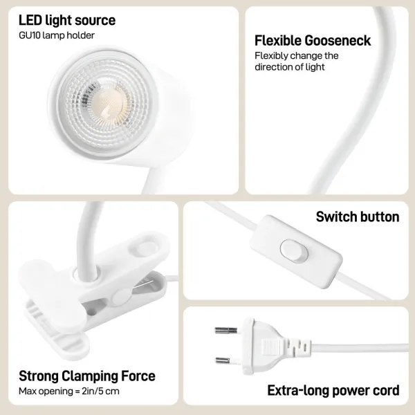 Immax NEO 08294L - Lampă flexibilă cu clemă PUNTO 1xGU10/9W/230V albă
