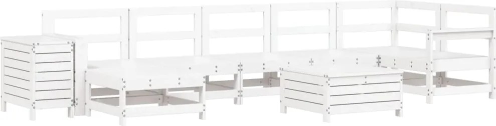 vidaXL Set canapea de grădină, 9 piese, alb, lemn masiv de pin