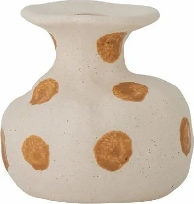 Sfeșnic din ceramică, natur, formă rotunjită cu dungi verticale texturate, glazură reactivă, 10 x 10,5 cm, „Byron”