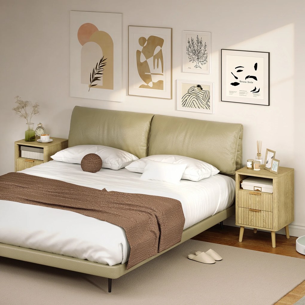 HOMCOM Set de 2 noptiere, noptiere cu 2 sertare și compartiment deschis, colțuri rotunjite, 40 x 40 x 61 cm, stejar | Aosom Romania