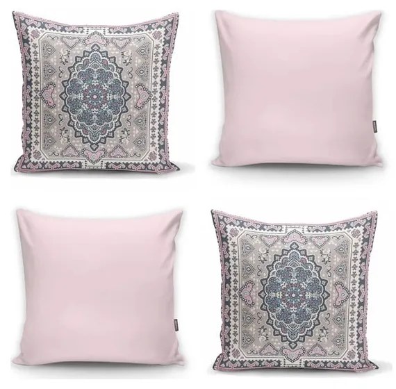 Set 4 fețe de pernă decorative Minimalist Cushion Covers Pink Ethnic, 45 x 45 cm