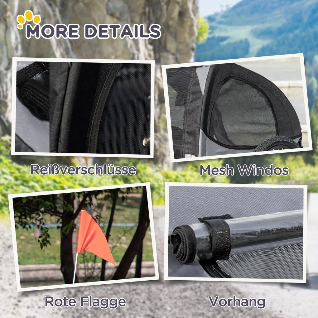 PawHut remorcă pentru câini, ferestre din plasă, prelată rulabilă, cuplaj universal, cadru din oțel, Negru, 140 x 71 x 83 cm | Aosom Romania