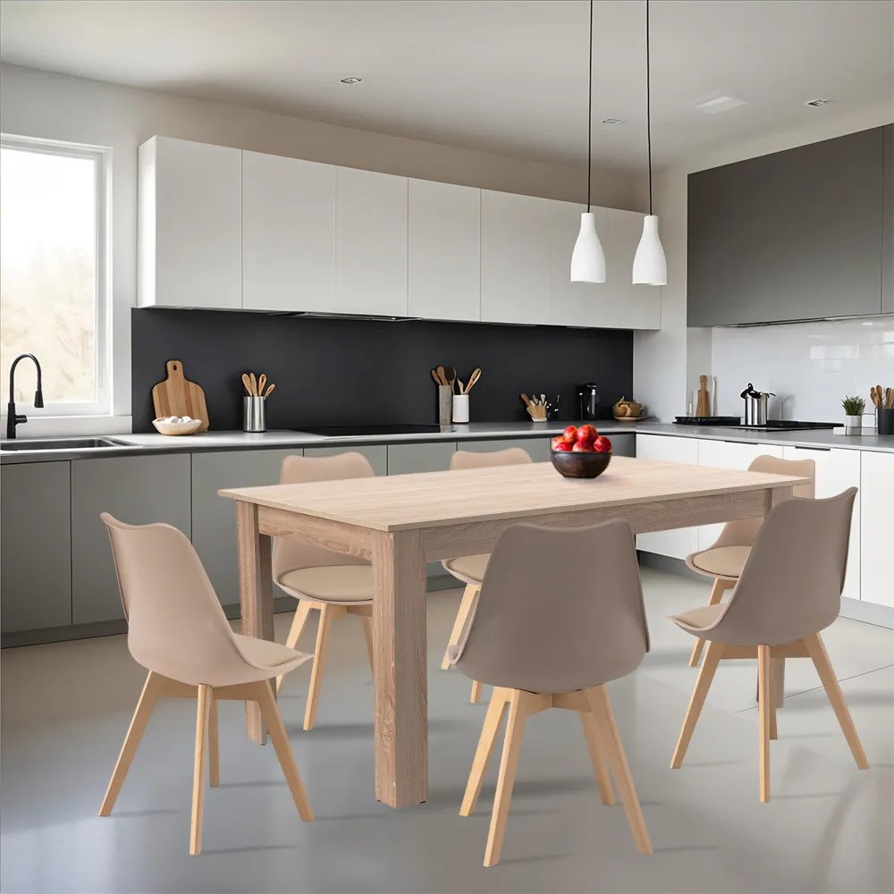 Set de masă Lola 6+1 bej-stejar Sonoma