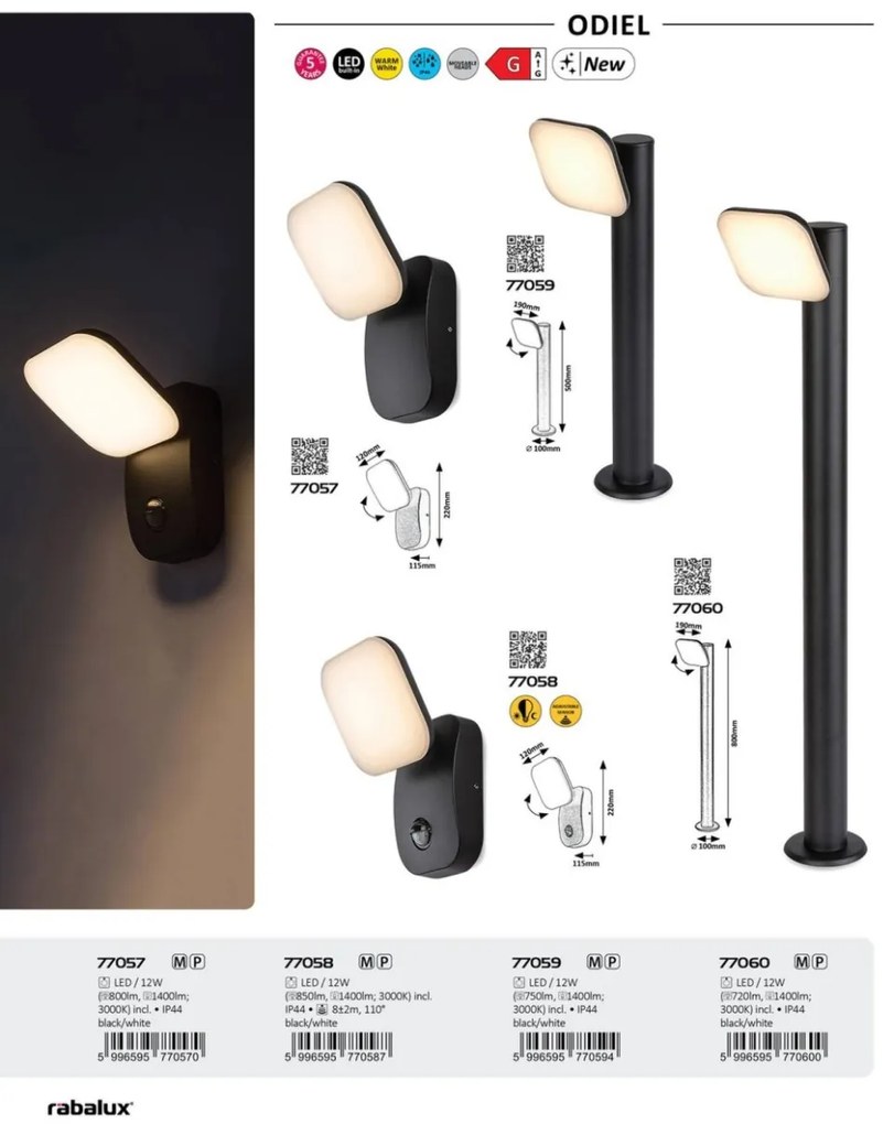 Aplica de perete exterior IP44 LED Odiel