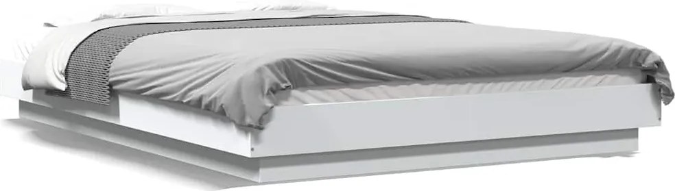 vidaXL Cadru de pat cu lumini LED, alb, 120x190 cm, lemn prelucrat