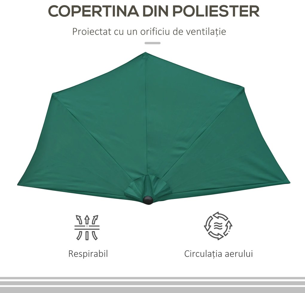 Outsunny Umbrelă Semicirculară Impermeabilă, Protecție UV, Verde 269x138x236cm | Aosom Romania
