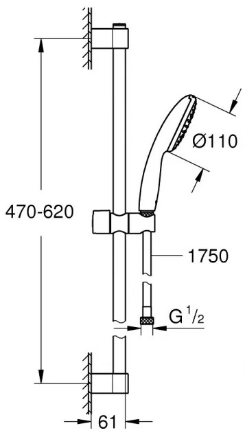 Set de dus, Grohe Tempesta 110, cu para, bara 60cm si furtun , crom, 27853003