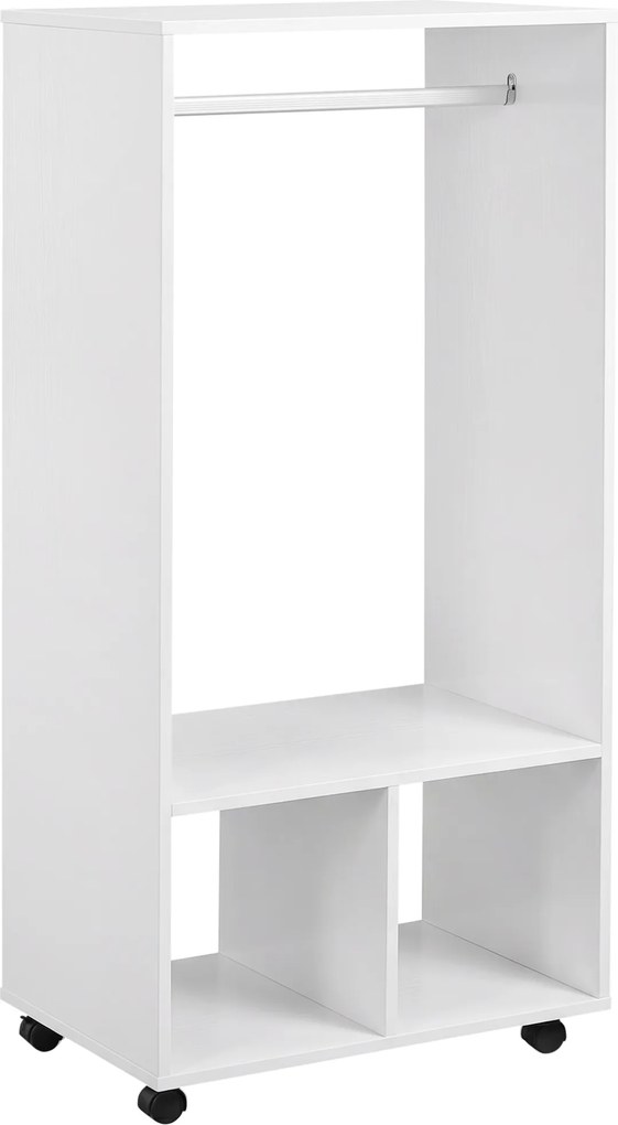 HOMCOM Cuier cu Bară din Aluminiu și 2 Rafturi Deschise, 60x40x128 cm, Alb | Aosom Romania