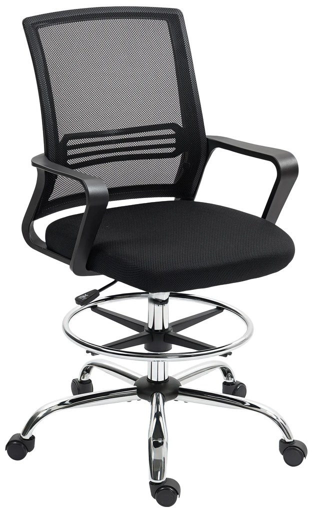 Scaun de birou HOMCOM, Scaun rotativ, Scaun de birou reglabil, cu role, Negru | Aosom Romania
